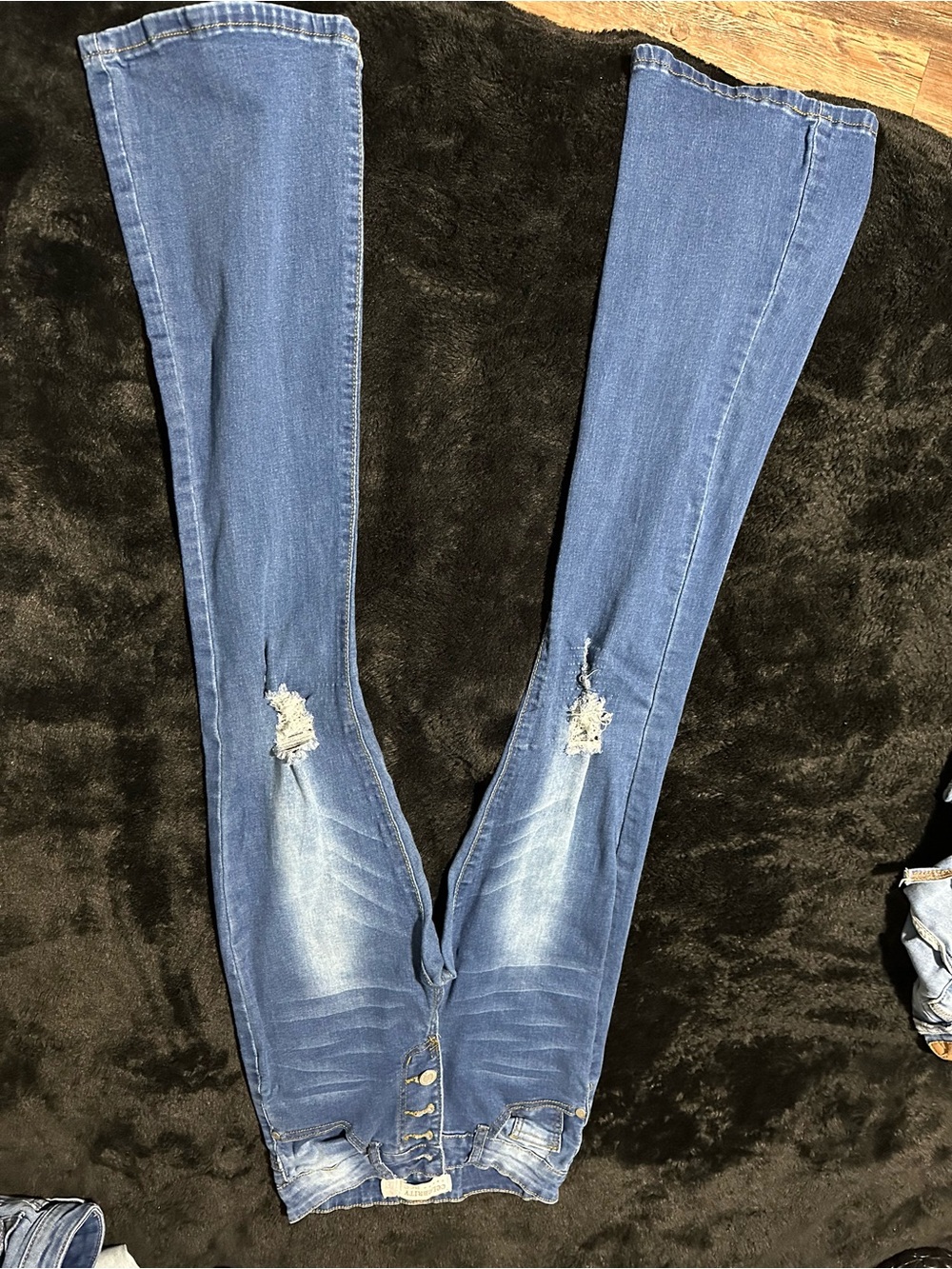 Blue Distressed Women's Flared Jeans